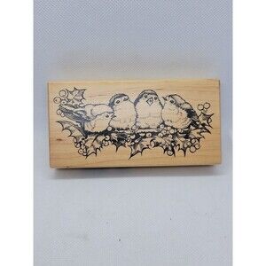 PSX Winter Robins Birds Holly Berry Branch K1884 Wood Mounted Rubber Stamp